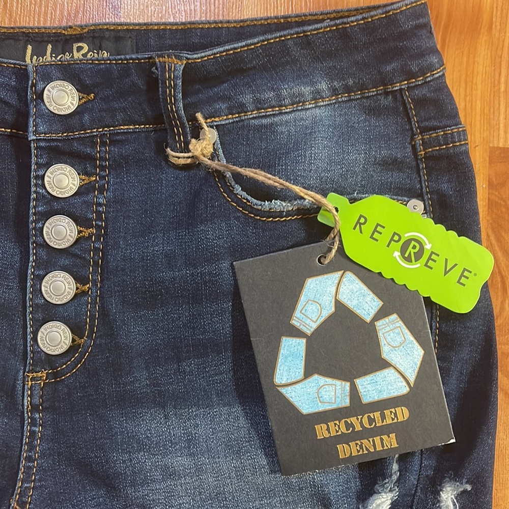 NWT Repreve Dark Distressed Denim High-rise Shorts, Sz. 13 - Picture 2 of 3